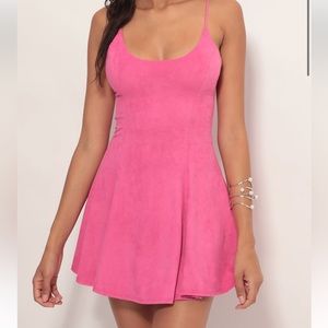 LucyintheSky, pink mini dress. suede, very comfy, and adjustable straps & ties.